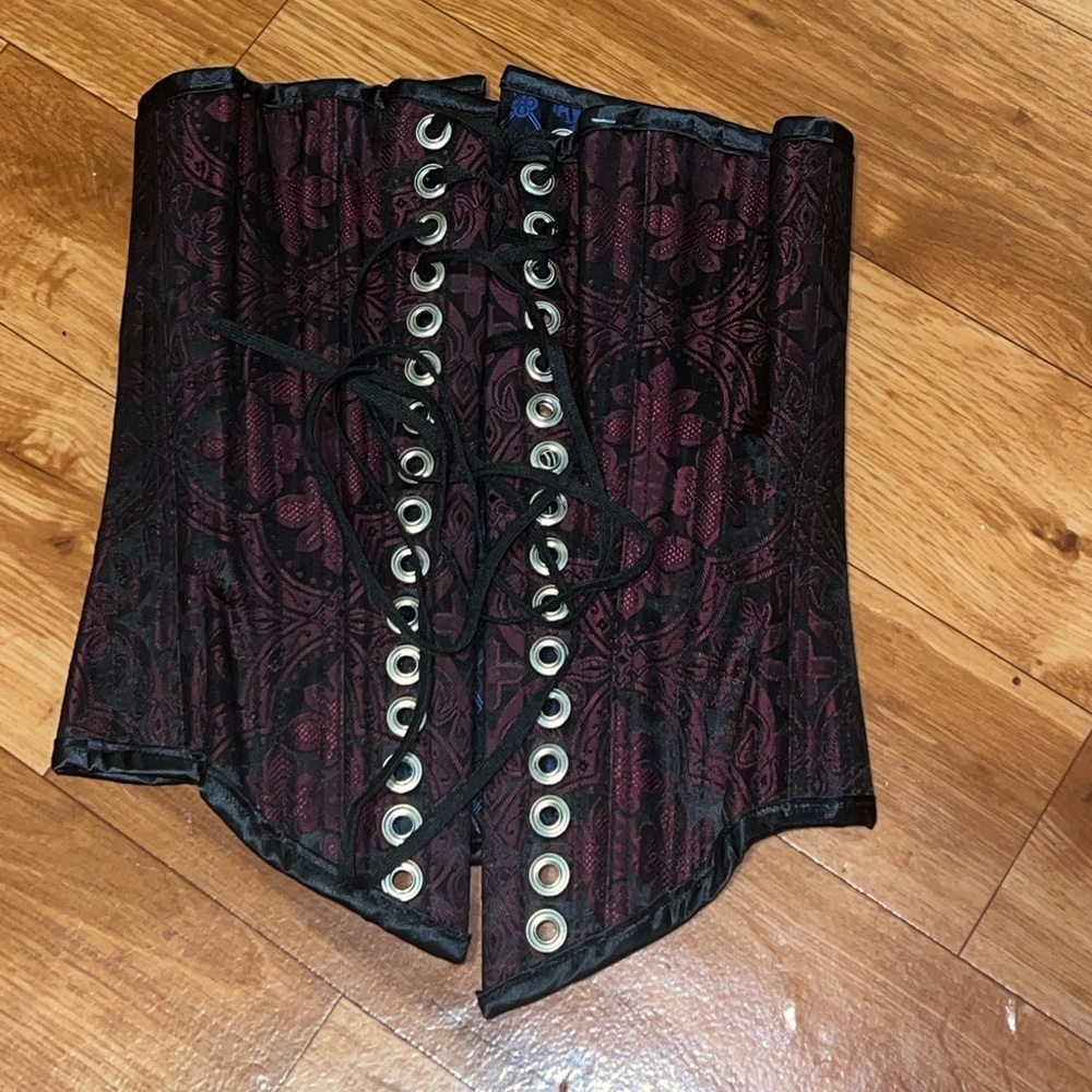 Vintage Black&red corset blue & black corset floral print reversible 2in1 XXS-XS